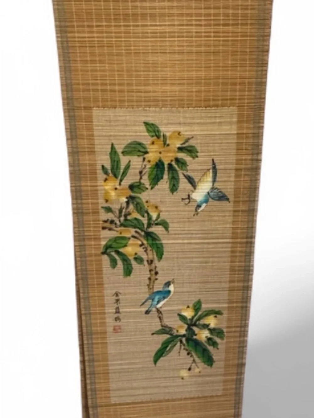 Vintage set of 2 Chinese Bamboo Slat Scrolka 14x20”